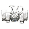 Medallion Crystal Water Pitcher & 4 Crystal Hiball Glasses